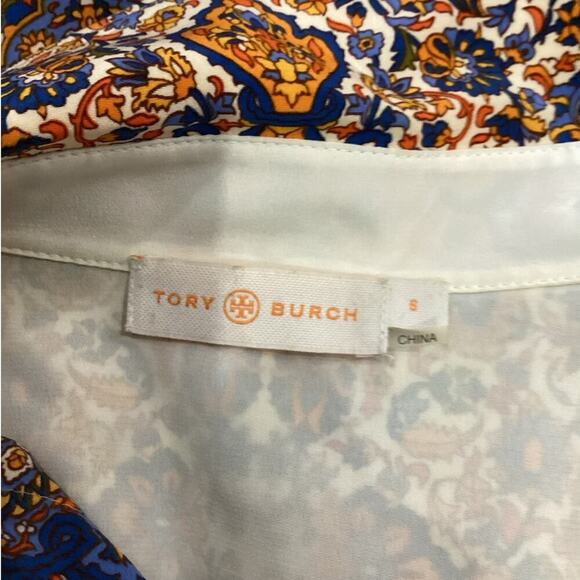 Tory Burch Soiree Pleated Silk Shirt Dress In Orange Soiree Blue Paisley Size 6 - Picture 13 of 15